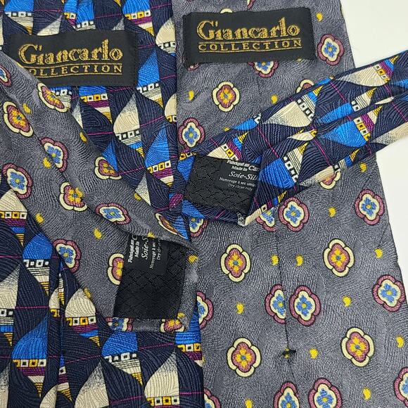 Giancarlo Collection Made in Italy 100% Silk Tie Lot Of 2 Blue Patterns - Picture 3 of 4